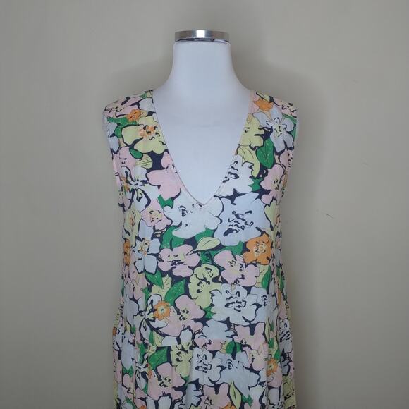 Jake's Floral Dress Linen Cotton Pockets Sleeveless - Picture 2 of 10